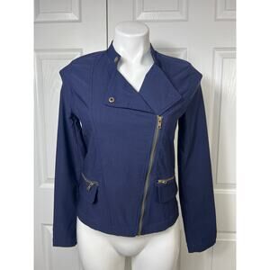 NEW Eden Society Small Women's Jacket Navy Asymmetrical Zipper Stretch Moto
